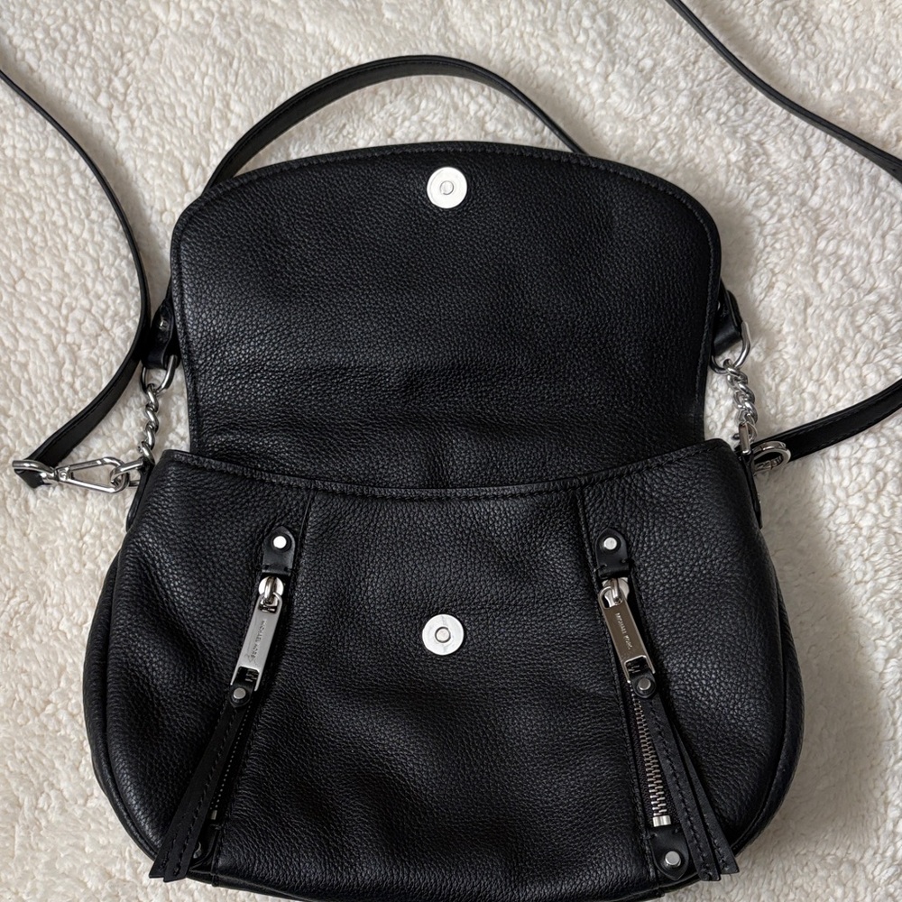 Michael Kors Black Pebbled Leather Flap Crossbody with Silver Hardware - Picture 4 of 7